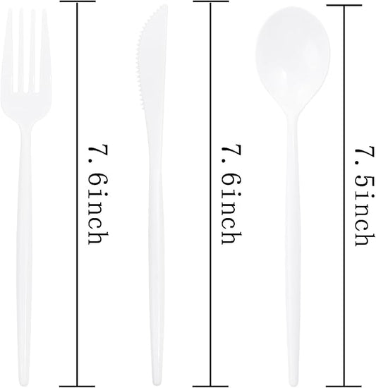 Supernal 180PCS White Plastic Silverware,White Utensils Set Disposable,Disposable Silverware Include 60 Forks,60 Knives,60 Spoons,Heavy Duty Party Cutlery for Birthday,Dinner,Wedding