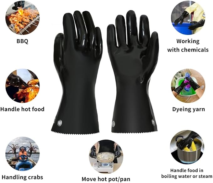 Insulated BBQ Gloves - Heat Resistant, No Stiff for Grill/Cooking/Pit, Grilling & Meat Gloves, Smoker Accessories