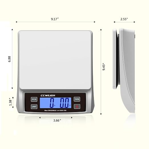 Digital Kitchen Scale 30KG/66LB, Stainless Bread Scale with LCD Display, Multi Unit Conversion for Baking、Supermarket& Express Delivery, Counting Scale (White)