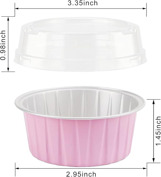 EUSOAR Cupcake Liners for Baking, 50pcs 5oz Muffin Liners, Disposable Foil Ramekins, Dessert Containers, Aluminum Foil Baking Cupcake Cups Holders Pans with Lids 5 Colors Mixed