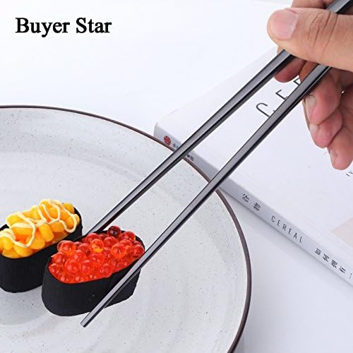 Buyer Star 5-Pair Stainless Steel Black Metal Reusable Chinese Square Chopsticks