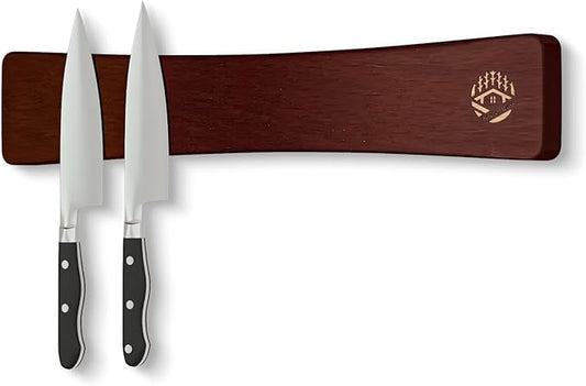 Magnetic Knife Strip, 16 Inch Oak Magnetic Knife Holder for Wall with N52 Strong Magnets, Premium Wooden Knife Magnetic Strip Organizer for Kitchen Knives, Tools ,No Drilling(Black Walnut)