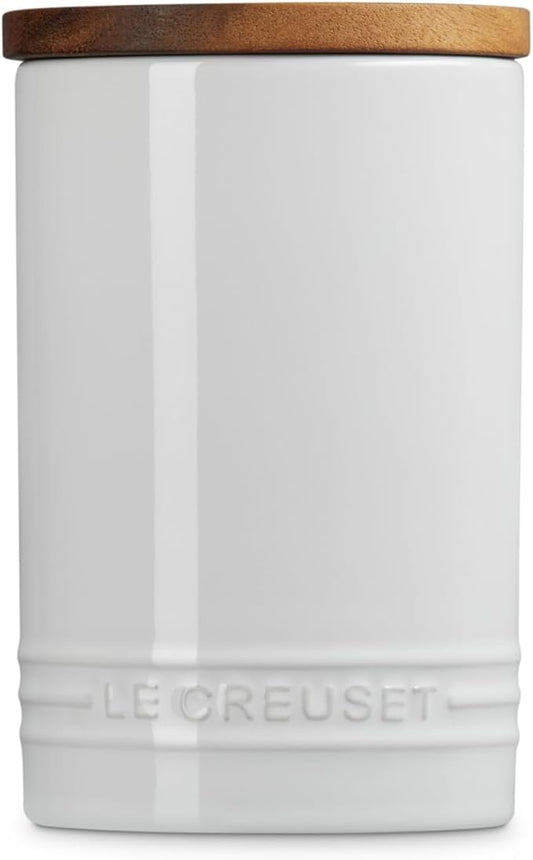 Le Creuset Signature Salt Cellar and Storage Canister with Wood Lid, 26 oz., White