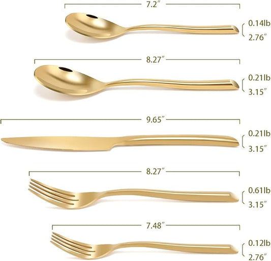 DEACORY Silverware Set Gold Flatware Set Cutlery Set Heavy Stainless Steel Brass Dishwasher Safe Streamlied Handle 20 Pieces Service for 4