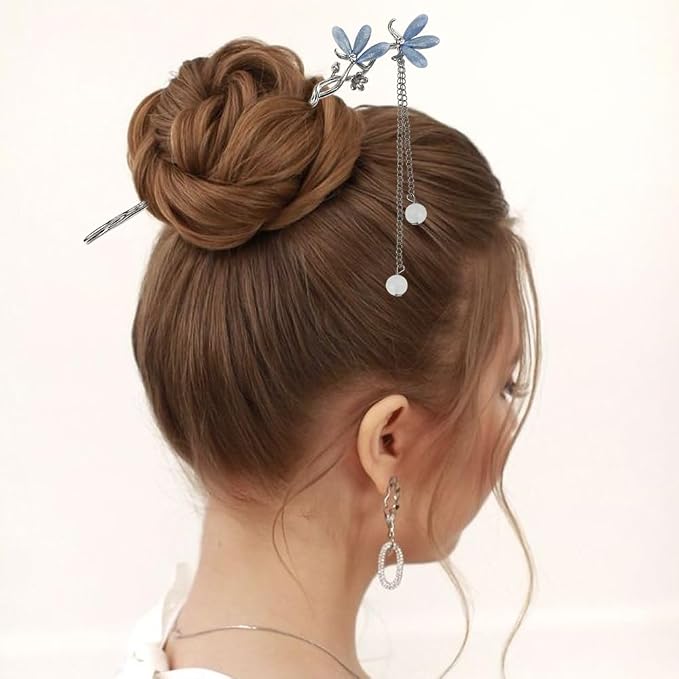 3PCS Hair Sticks for Buns Long Hair Chinese Hanfu Asian Vintage Hair Chopsticks Metal Silver