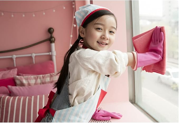 Myungjin (2 Pairs) Kids Reusable Multipurpose Waterproof Hand Protection Rubber Latex Gloves/Dishwashing, Cleaning, Painting