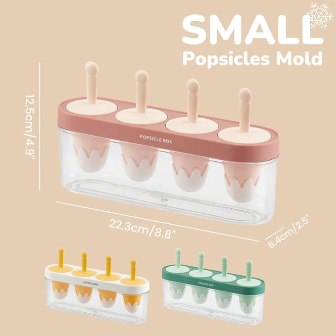 Silicone Small Mini Popsicles Molds, 4 Easy-release Homemade Ice Pop Molds Set with Sticks, BPA Free (Pink)