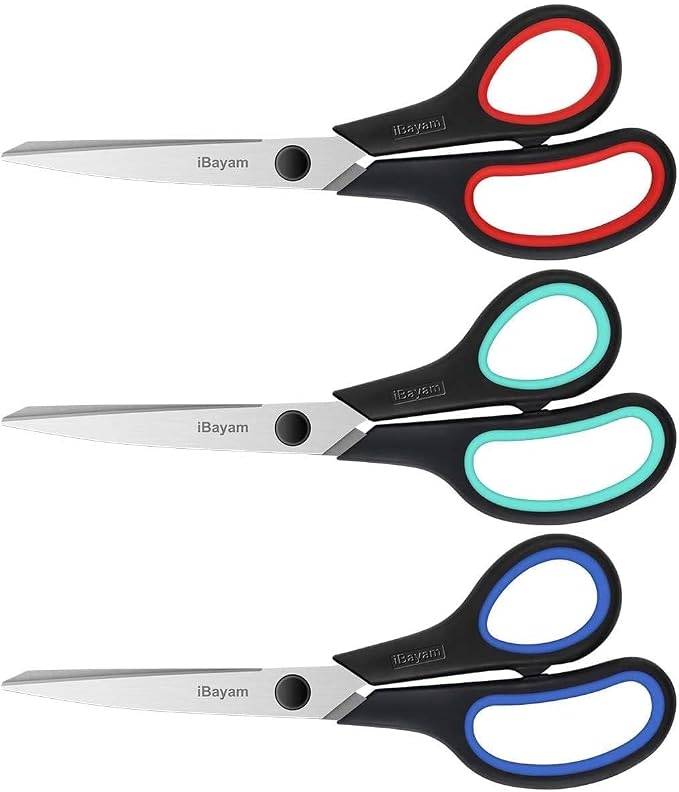 iBayam 8.5" All Purpose Sharp Black Scissors, Comfort-Grip Handles, 24-Pack | 2.5MM Thick Blade, School Student Teacher Classroom Must Have, Office Desk Home Sewing Fabric Supplies, Right & Left Handed
