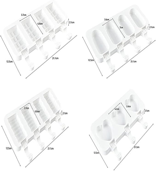ELANE 4 Pcs Ice Popsicle Molds, Silicone, Cylinder Shaped, White, Ice Pop Molds with 25 Colored Popsicle Sticks
