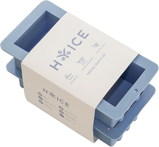 2-Pack HYICE ice block mold, Heavy Duty Silicone ice cube tray, Stackable Design, Easy Ice Removal, Non-Stick, Extra Large Blocks for Cold Plunge, 2.5 lb, Pack of 2, Light Blue