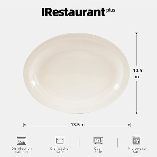 Stoneware Narrow Rim Commercial Grade Dinnerware (America White, Platter 13.5" x 10.5")