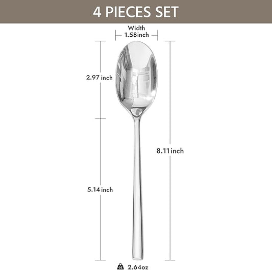 KINGSTONE Dinner Spoon Set, 4-Piece Tablespoons Silverware Spoons, Premium Food Grade Stainless Steel Spoons, Mirror Finish & Dishwasher Safe, Use for Kitchen, Home, Wedding, Party