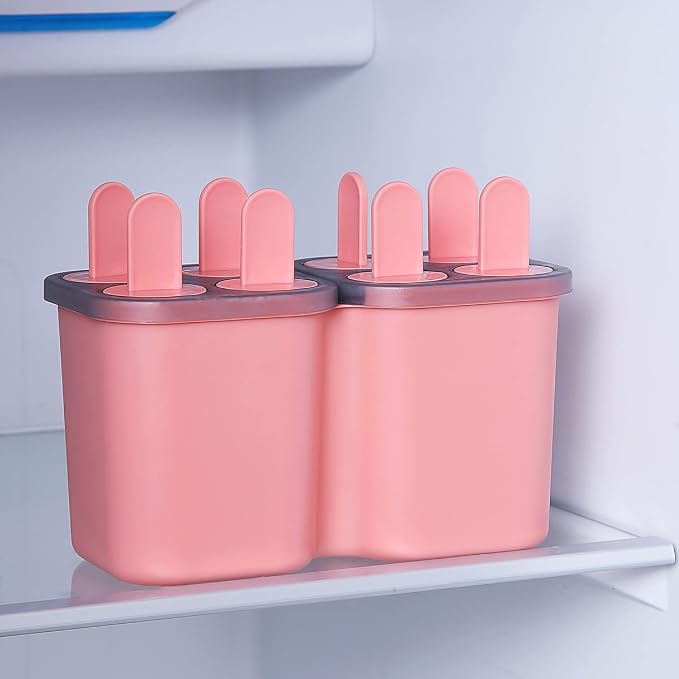 HOMQUEN Popsicles Molds, 8 Piece Ice Pop Mold, Reusable Easy Release Ice Cream Mold, Many Shapes Homemade Popsicle Molds, DIY Popsicle Maker, BPA Free (8 Cavities-Pink)