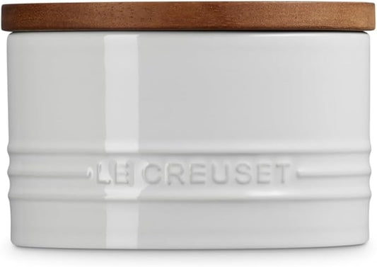 Le Creuset Signature Salt Cellar and Storage Canister with Wood Lid, 16 oz., White