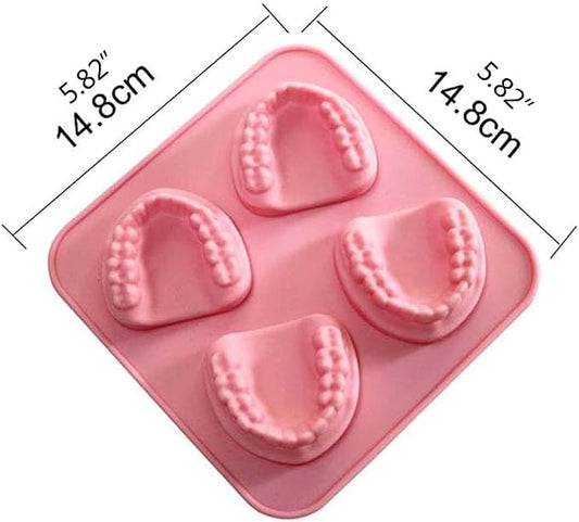 2Pcs Pink 4 Hole Denture Teeth Shaped Ice Cube Mold Silicone Ice Tray DIY Ice Cream Funny Gag Gift For Dentist Seniors Ice Tray Molds, Ice Cube Molds and Trays