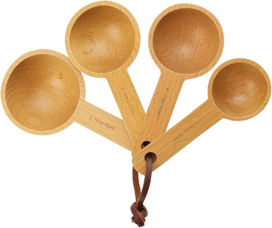 10ml, 20ml, 30ml, 45ml Wood Measuring Spoons and Scoops Set Wooden Tablespoon Scoop Retro Coffee Spoons for Dry Ingredients Ground Tea Spice (Wood Color, 2/3 Tbsp + 4 Tsp + 2 Tbsp + 3 Tbsp)