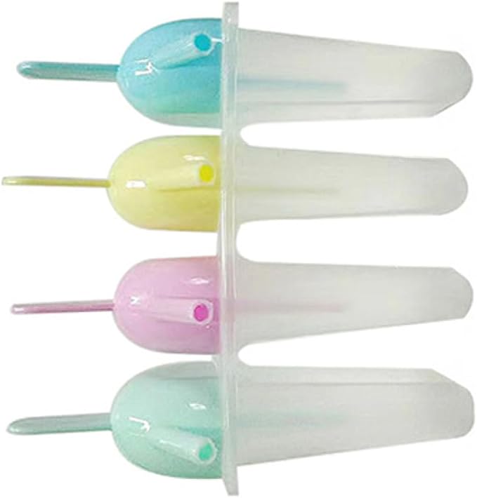 4 Sets 4 Cavity Popsicles Molds with Straw Design, Reusable Homemade Ice Pop Mold, Easy Release Ice Cream Mold