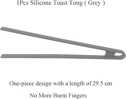 1Pcs Silicone Toaster Tong, 11.6 Inch Long Silicone Kitchen Tong for Toaster Cooking Utensil Bread Waffle Tong Food Tweezer Grey Toast Tong for Cooking Serving Bacon Salad Fruit Food, SATONBEYI