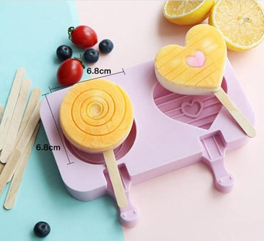 Cute Heart Popsicle Molds Silicone Lollipop Ice Pop Molds Homemade Popsicle Silicone Mold with 100pcs Popsicle Sticks Reusable Easy Release Ice Pop Maker (Heart B)