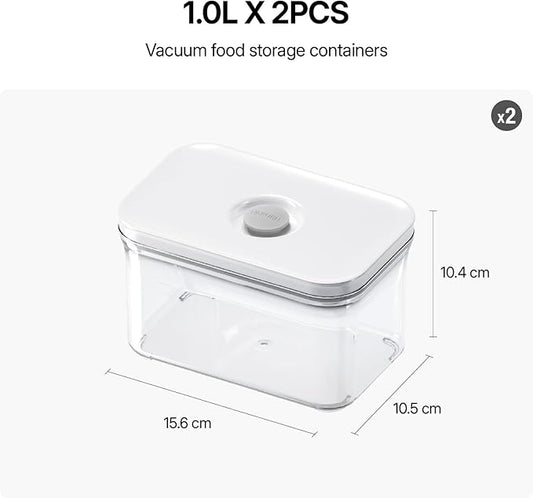 VAKUEN Premium Airtight Food Storage Containers, Rectangular 2PC(1.06qt), Smart One-Click Seal Lid, No Hinges, Patented Double Silicone Lining, 100% Leak Proof, BPA-FREE, Dishwasher, Microwave Safe