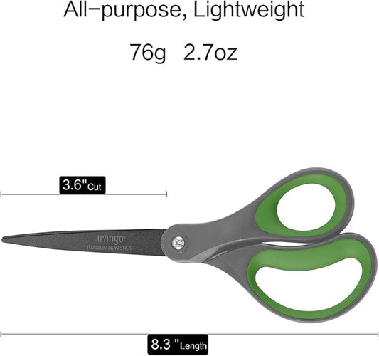 LIVINGO 8" Titanium Coated Scissors 2 Pack All Purpose Shears | Sharp Non Stick Blade, Stainless Steel Construction, Comfort Grip Handle, Home Office Craft DIY Cutting