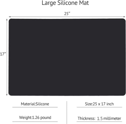 Silicone Mats for Kitchen Counter, Thicker 0.06", 25 x 17 inches Multipurpose Table Mat, Silicone Pad Desk Work Mat, Nonstick Nonskid Heat-Resistant Pad, Placemat, Black