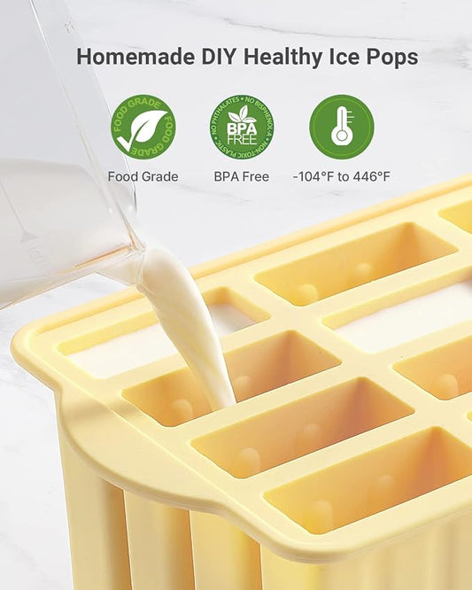 Popsicles Molds, MEETRUE 12 Pieces Silicone Popsicle Molds Easy-Release BPA-free Popsicle Maker Molds Ice Pop Molds Homemade Popsicle Ice Pop Maker with 50PCS Popsicle Sticks+Cleaning Brush