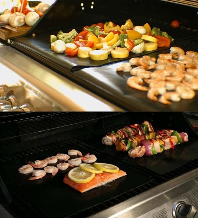 Grill Mats for Outdoor Grill, Set of 7 BBQ Grilling Mat for Outdoor Gas Grill Cooking,15.75 X 13 Inch, Black