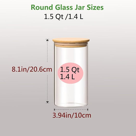 1.5 Qt Round Glass Storage Containers with Lids, Clear Food Storage Container Jar with Sealing Bamboo Lid for Noodles Flour Cereal Rice Sugar Tea Coffee Beans(Round-3Pack )
