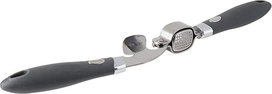 Tovolo Garlic Press Stainless Steel Mincer and Crusher Squeeze Silicone Comfort Grip, Dishwasher Safe, Removable Chamber for Easy Clean, One Charcoal