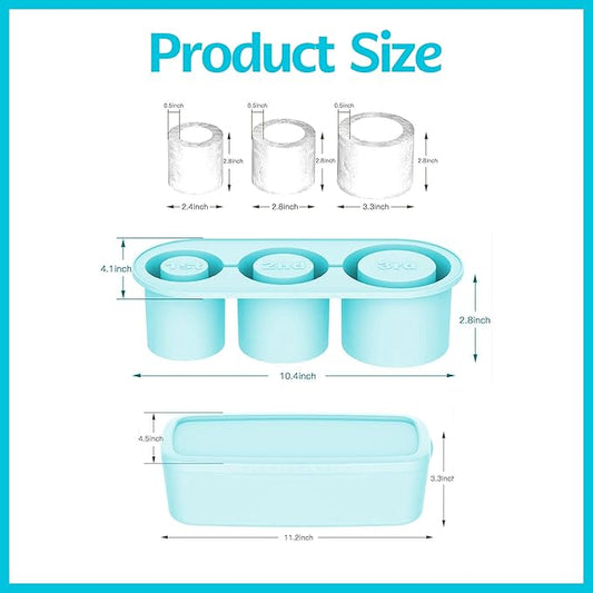 Ice Mold Tray – Round Ice Cube Mold for 40oz Tumbler, Stanley & Hydrojug – Silicone Ice Tray with Storage Bin – Perfect for Cold Drinks & Travel (Light Blue)