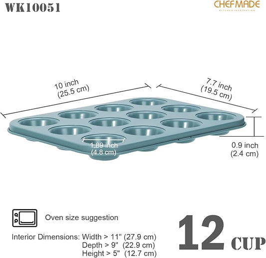 CHEFMADE Mini Muffin Cake Pan, Nonstick 12 Cavity Mini Muffin Bakeware Cupcake Pan for oven Baking(Green)