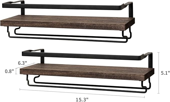 Mkono Wall Mounted Wine Rack Set of 2 Wood Rustic Wine Bottle Glass Floating Shelves with Stemware Hanger Modern Plants Photos Wine Display Storage Holder for Kitchen Dining Room Bar, 17 Inch | Space Saving, Stem Hanger, Floating Design, Store Wine Bot...