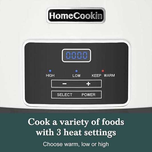 HOMECOOKIN 6-Quart Programmable Slow Cooker with Timer - Small Kitchen Appliance for Family Dinners - Serves 6+ People - Heat Settings: Keep Warm(White)