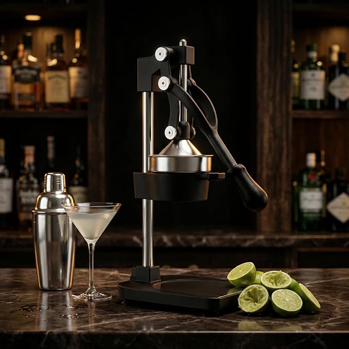 Cast Iron Juicer – Heavy Duty Manual Citrus Juicer, Professional Orange Press, Stainless Steel Lemon Squeezer & Lime Juice Extractor (Gray-Base-Style)