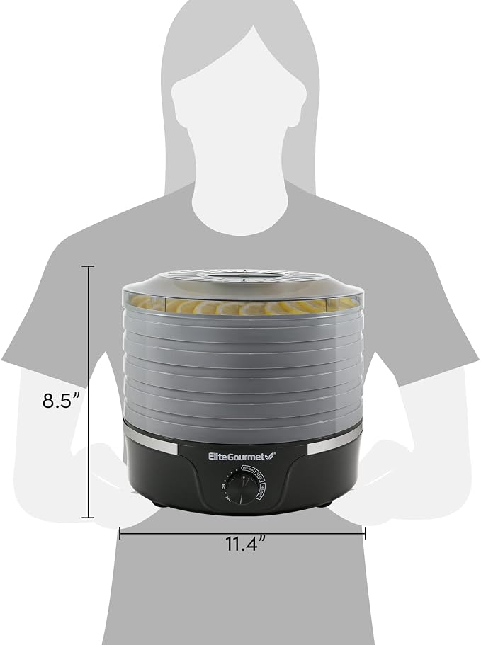 Elite Gourmet EFD319BNG Food Dehydrator, 5 BPA-Free 11.4" Trays, Black/Grey | Adjustable temperature controls - makes jerky, herbs, fruit & veggies into dried snacks - also great for mushrooms