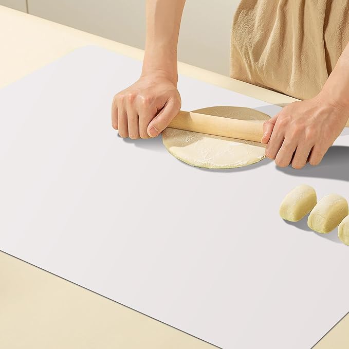 Food-Grade Silicone mat๏ผ2MM Extra Thick Silicone Mats for Kitchen Counter, 25.6" x17.7" Non-Slip Waterproof Large Countertop Protector Mat, Heat Resistant Mat, Silicone Placemat (White Gray)