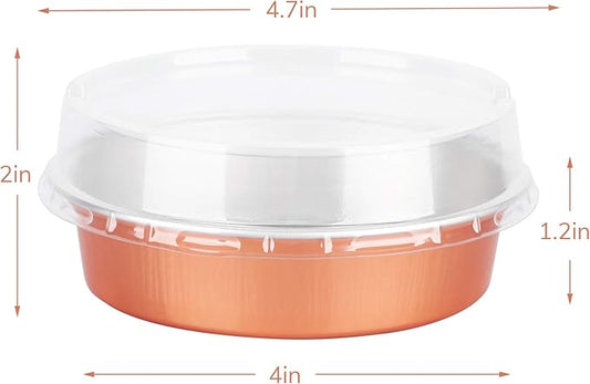 Beasea Mini Tart Pans, 8 Oz 50 Pack Disposable Pie Tins with Lids, 4 Inch Rose Gold Aluminum Pie Pan Cartoon Tin Tart Pans Round Oven Baking Mini Cake Pan for Pie Tart Quiche