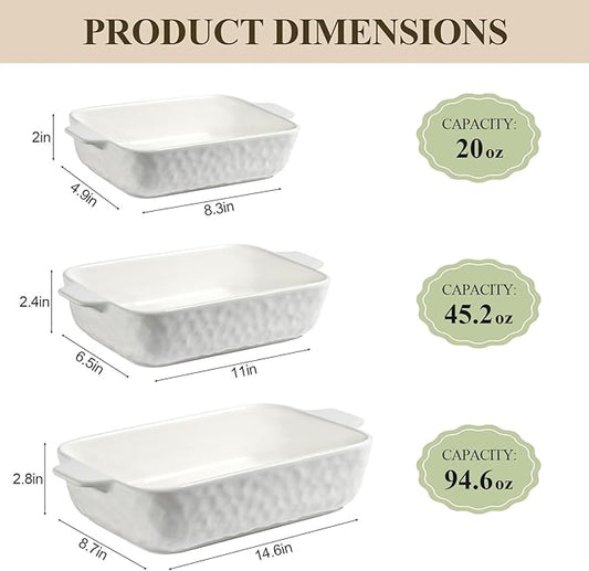 Ceramic Bakeware Set, Porcelain Rectangular Lasagna Pans Casserole Dish Set for Baking, Cooking, Kitchen, Cake Dinner, Banquet and Daily Use, Stackable Nesting, 3 PCS (cream white)