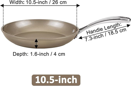 Cooks Standard Frying Pan Hard Anodized Ceramic Nonstick, 10.5-inch Classic Skillet Egg Omelette Fry Pan with Stainless Steel Handle, Induction Compatible, Bronze