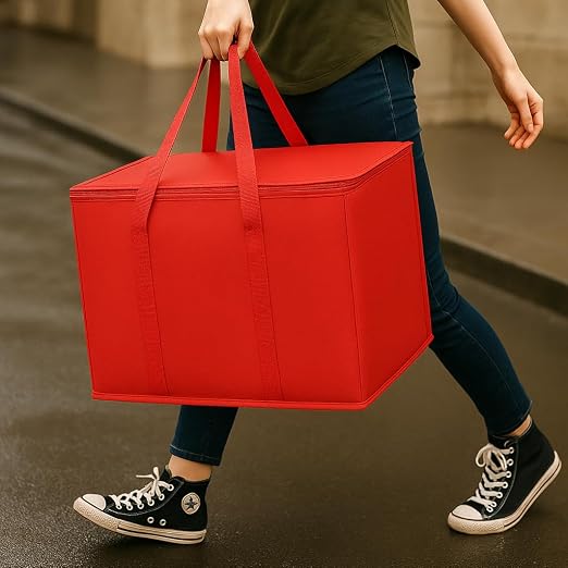 musbus 2Pk Insulated Reusable Grocery Bags, Collapsible Cooler Bag for Groceries, Heavy Duty Large Insulated Bag (Large, Bright Red)