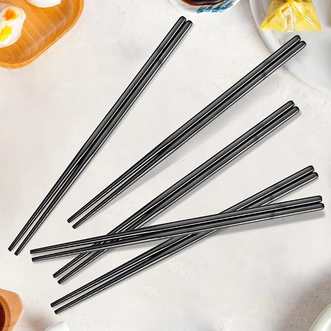 Black Deluxe Chopsticks Set Premium Stainless Steel 304 Japanese Chop sticks with Gift Case for Sushi and Asian Cuisine 10 Pairs Tableware Dinning Utensils Dishwasher Safe 9.06 Inches