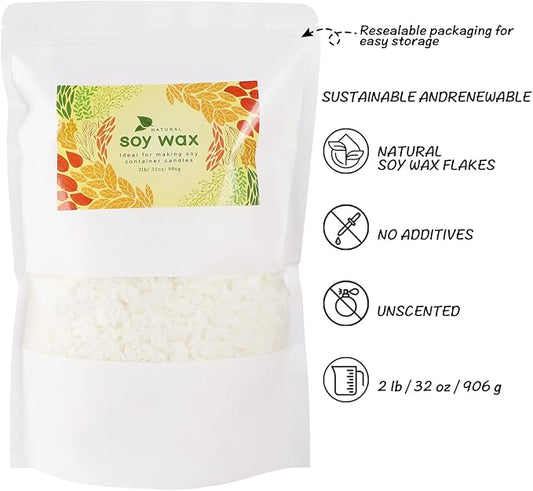 Candle Making Soy Wax-2 lb Bag(32oz)-Pure Nature DIY Soy Wax Flakes