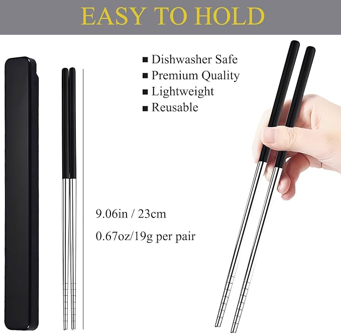 Portable Reusable Stainless Steel Chopsticks with Case, Black Blue,9‘’ | 18/8 Stainless Steel,Metal,Black Blue For Travel,Camping,Bento Box, Alternative to Wooden/Plastic Chopstick
