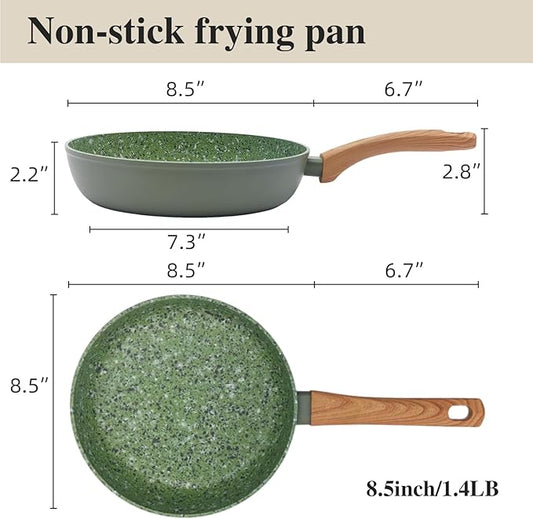 8.5 Inch Nonstick Frying Pan Skillet, 4mm Thick Aluminum Cookware with PFOA-Free Non-Toxic Coating, Induction Compatible, Dishwasher Safe, Bakelite Handle for Eggs & Pancakes, Green
