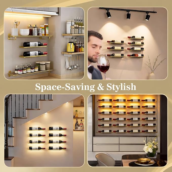 6-Shelf Metal Wall Mounted Wine Rack - Hanging Wine Bottle Holder Organizer for Kitchen, Bar, Home Storage - 6PCS Iron Wine Bottle Display Stand (6PCS-Black)