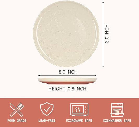 GZG Ceramic Dinner Salad Plates Set of 4, 8 Inch Speckled Dinnerware Dessert Plates with Clay-Tone Base, Microwave Oven Dishwasher Safe