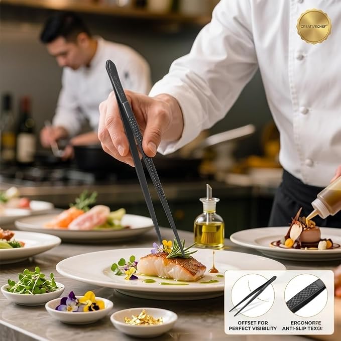 Cooking Tweezers, Chef's Tweezers Tongs, Universal for all kinds of cooking, steak, plating, pasta and many other scenarios (5pc Set)