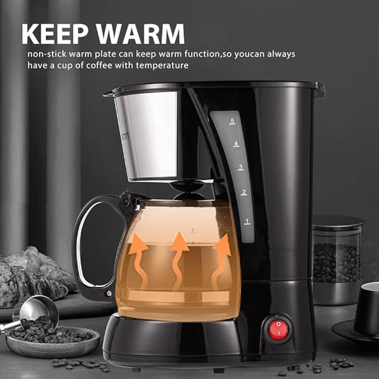 4-5 Cups Drip Coffee Maker, Coffee Pot Machine Permanent Coffee Filter, Mini,20Oz Electric Coffee Maker,650W Black and Stainless Steel