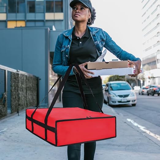 Insulated Pizza Delivery Bag for Carry Hot, 20" x 20" x 6", Red, 1Pk | Carrier Warmer for Hot/Cold Food, Insulated Food Delivery Bag, Insulated Grocery Cooler Bags for Catering/Drivers, Commercial